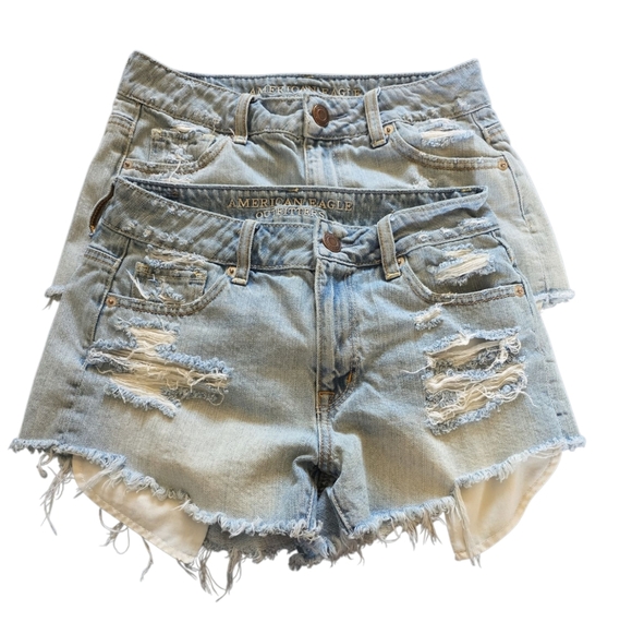 American Eagle Outfitters Pants - American Eagle Outfitters Blue Jean Shorts Distressed High-Waisted Size 2
